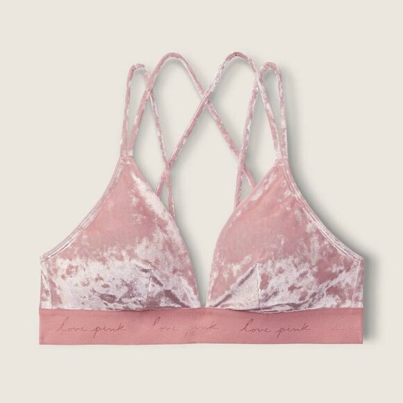 Victoria's Secret PINK Velvet Triangle Bralette Damsel Pink Velour Size Large - Picture 1 of 10